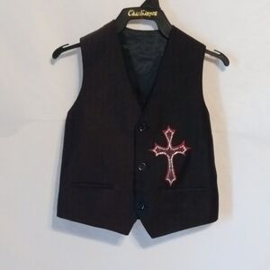 Black Latin Based Vest with Red Cross Embroidery